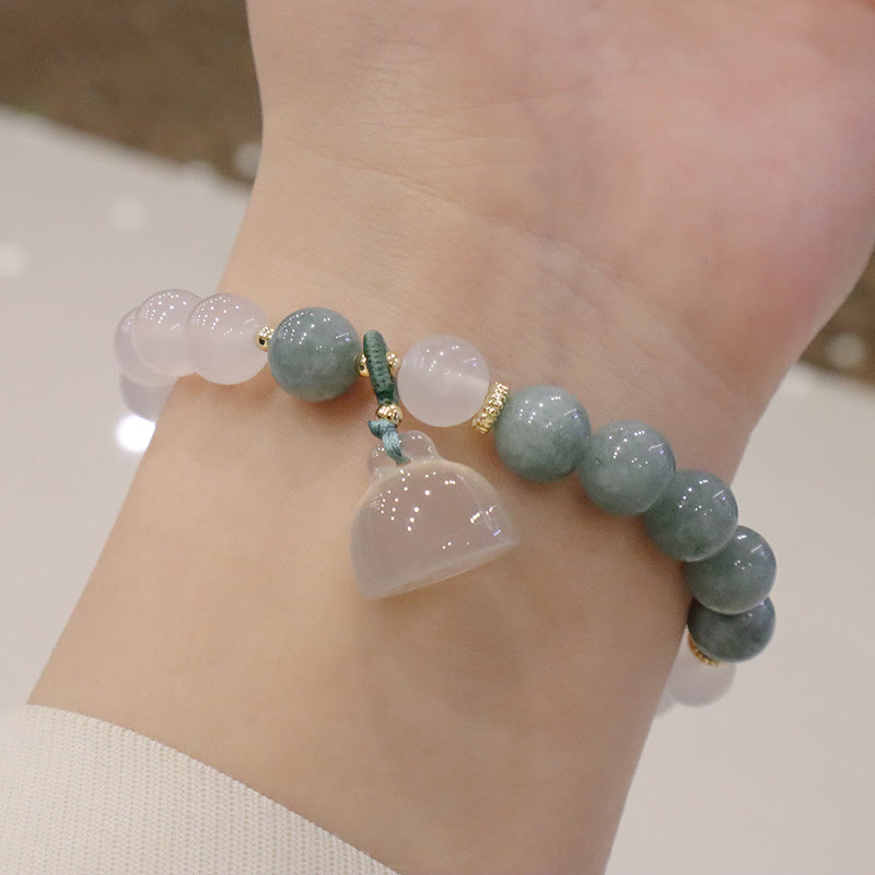 Wear FengShui White Agate Jade Lotus Flower Peace Buckle Protection Bracelet