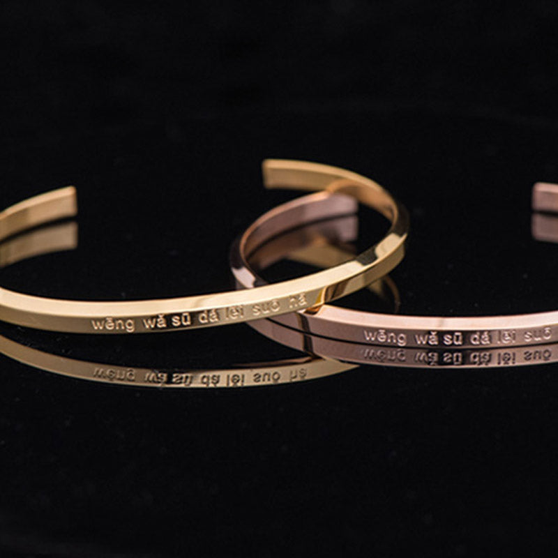 Wear FengShui Six True Words Engraving Titanium Steel Blessing Protection Bracelet