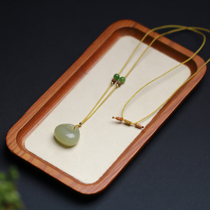 Wear FengShui Natural Hetian Jade Small Bag Pattern Prosperity String Necklace Pendant