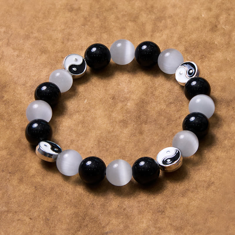 Wear FengShui Black Obsidian Cat's Eye Yin Yang Purification Strength Bracelet