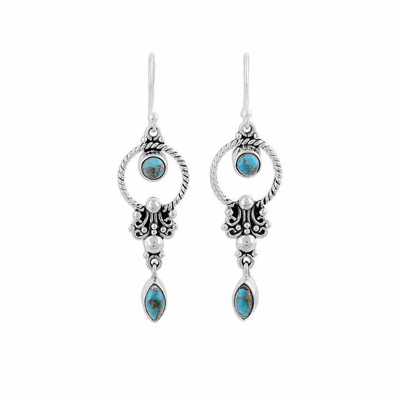 Wear FengShui 925 Sterling Silver Vintage Turquoise Waterdrop Pattern Balance Drop Dangle Earrings