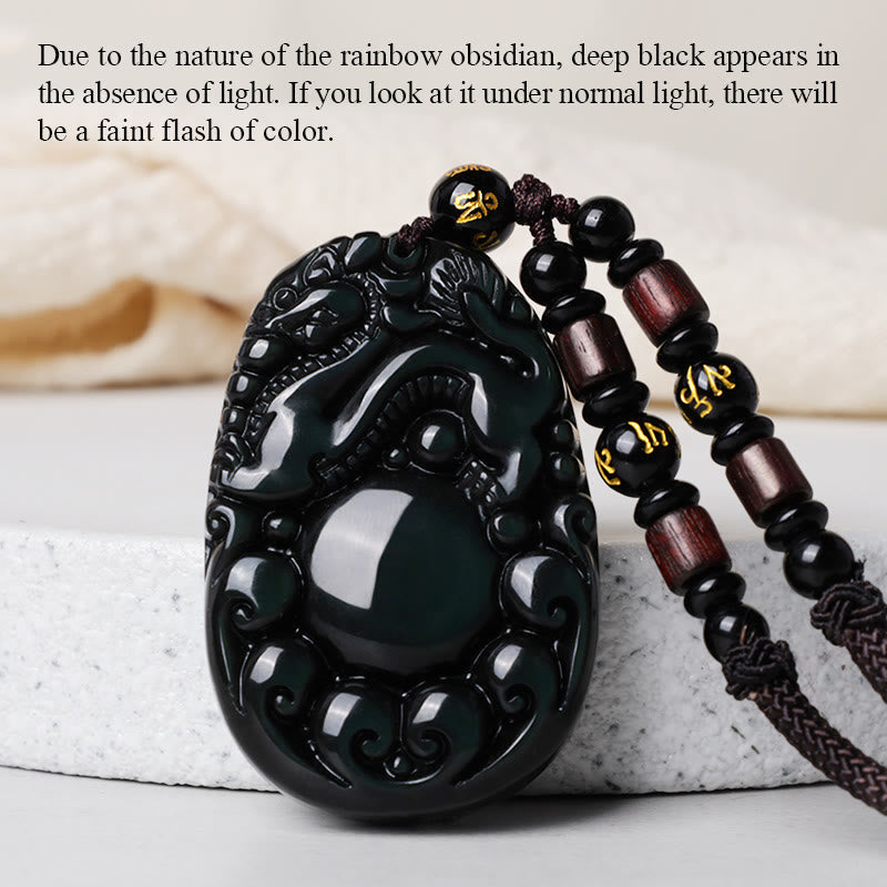 Wear FengShui Tibetan Positive Rainbow Obsidian PiXiu Necklace