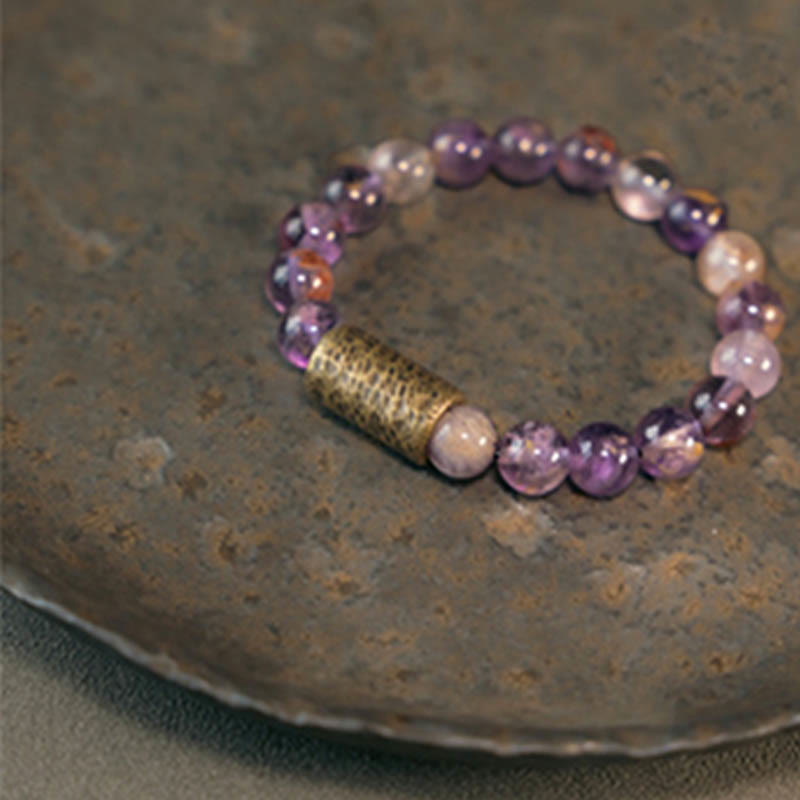 Wear FengShui White Crystal Red Hematoid Quartz Gold Rutilated Quartz Purple Phantom Protection Bracelet