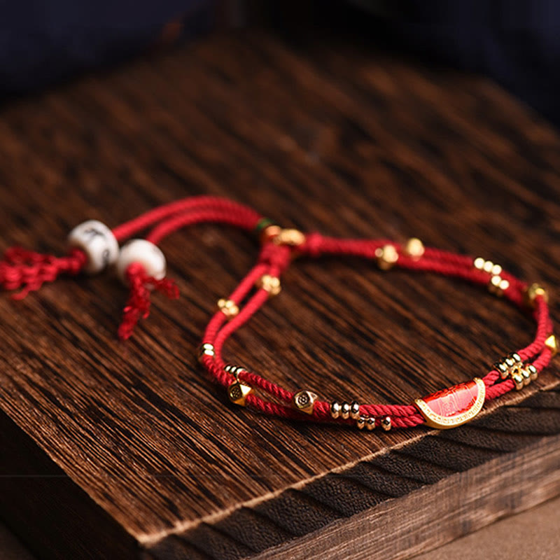 Wear FengShui Handmade Cinnabar Dumplings Design Luck Braided Red Rope Bracelet