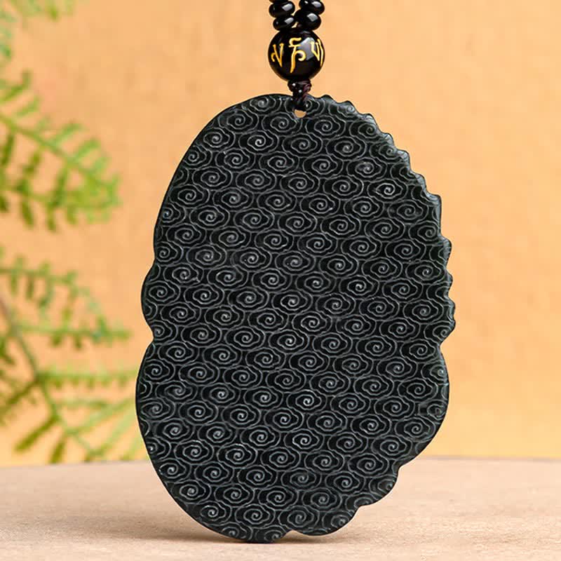 Wear FengShui Hetian Cyan Jade Dragon Success Harmony Necklace Beaded String Pendant