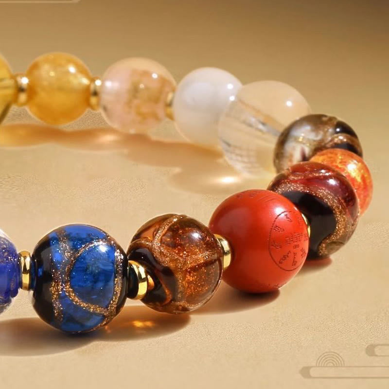 Wear FengShui Tibetan Colorful Incense Ash Liuli Glass Bead Om Mani Padme Hum Dorje Vajra 18 Beads Wrist Mala