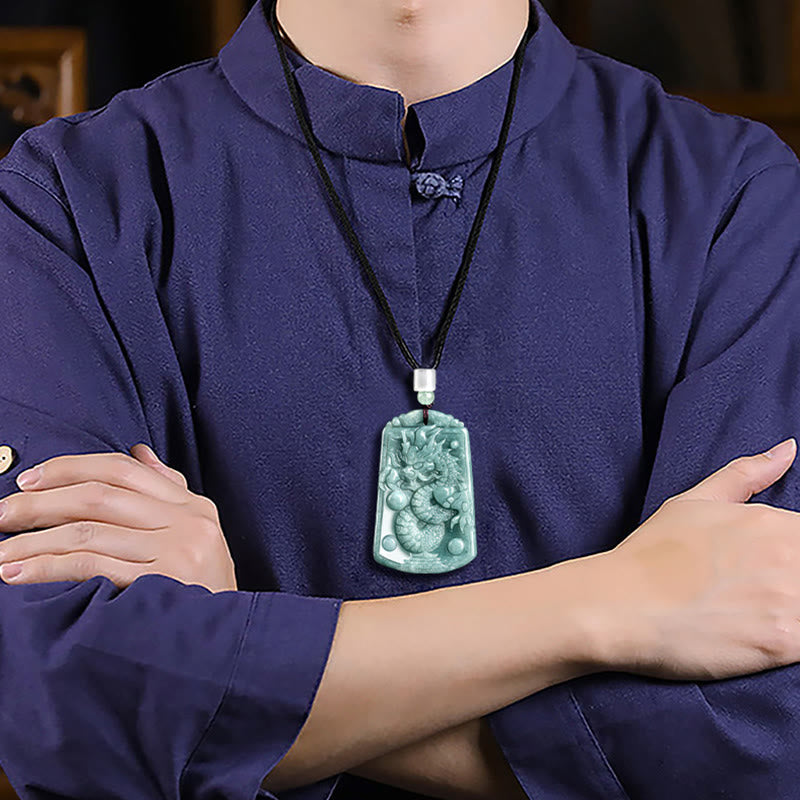 Wear FengShui Year Of The Dragon Chinese Zodiac Dragon Travels The World Jade Strength Necklace Pendant