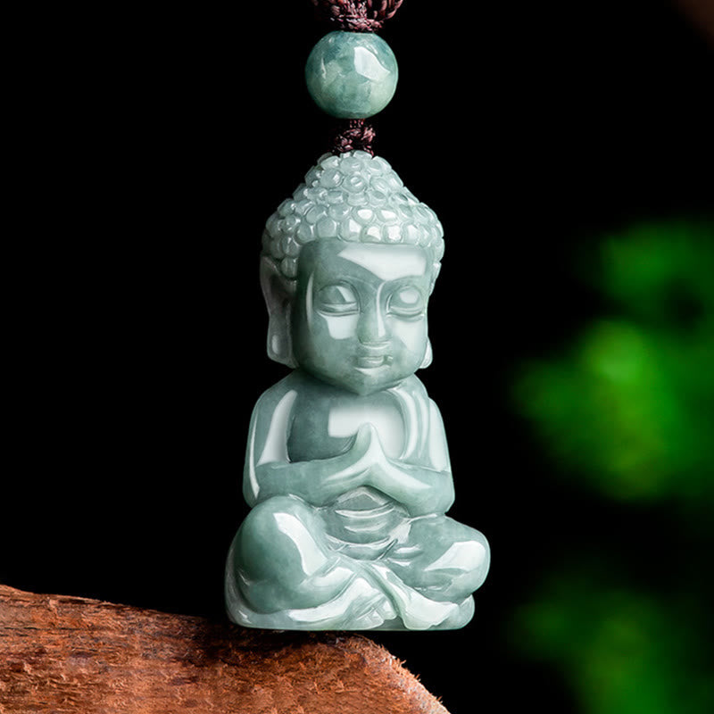 Wear FengShui Natural Jade Meditation Buddha Amulet Serenity Necklace Pendant