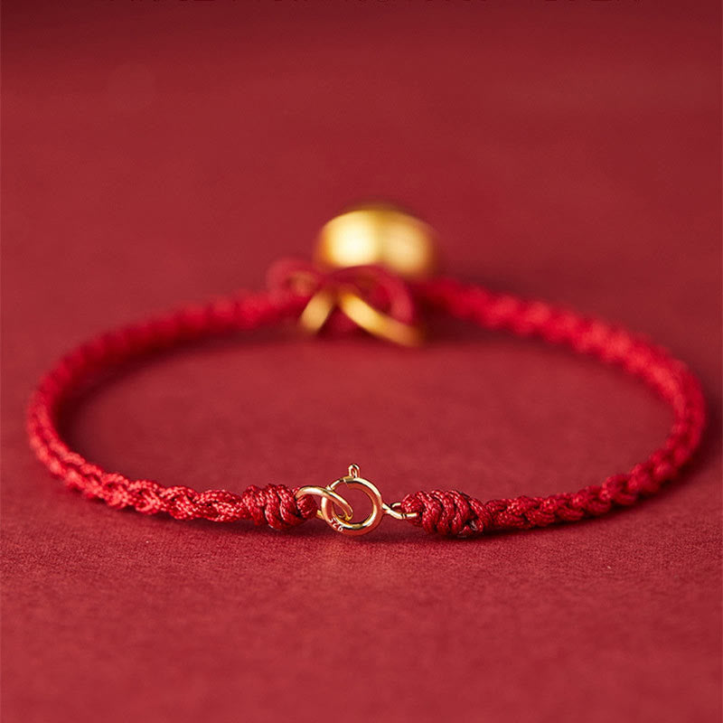 Wear FengShui Handmade Fu Character Charm Luck Happiness Bell Red Rope Bracelet