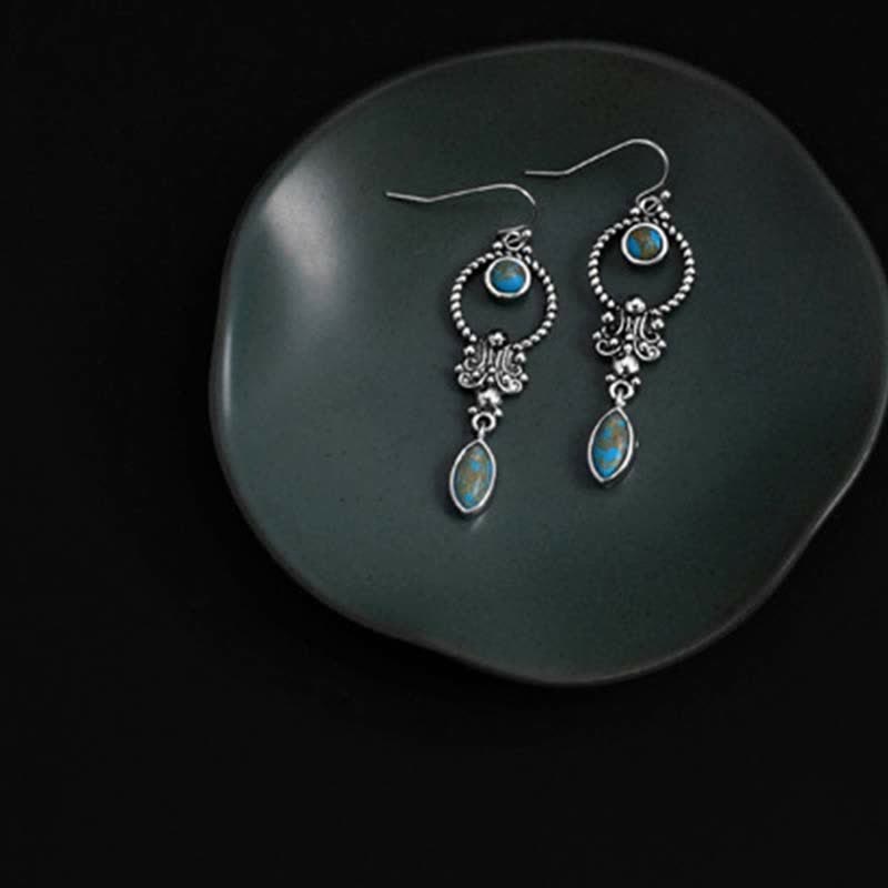 Wear FengShui 925 Sterling Silver Vintage Turquoise Waterdrop Pattern Balance Drop Dangle Earrings