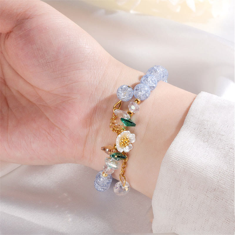 Wear FengShui Simple Design Flower Charm Glass Bead Bracelet
