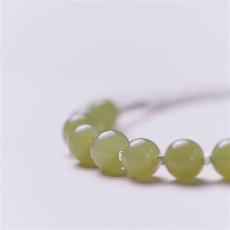 Wear FengShui 925 Sterling Silver Hetian Jade Bead Luck Chain Bracelet