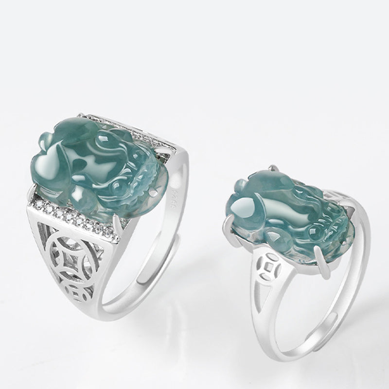 Wear FengShui 925 Sterling Silver Fengshui Wealth Prosperity Jade PiXiu Luck Ring