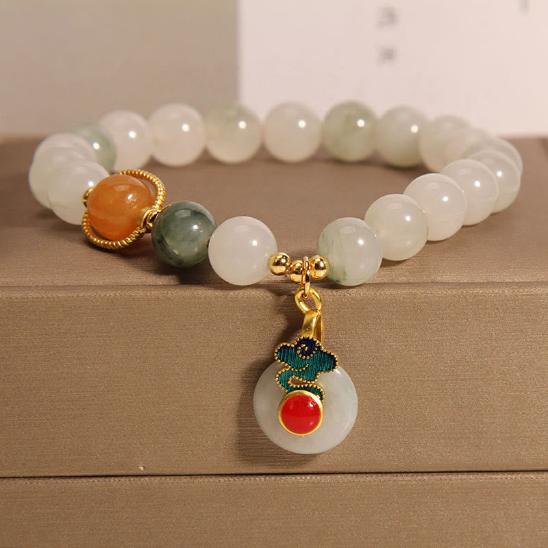 Wear FengShui Jade Auspicious Clouds Red Agate Citrine Prosperity Bracelet