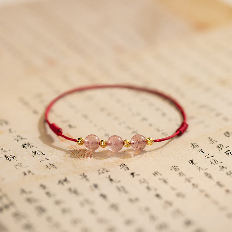 Wear FengShui Strawberry Crystal Beads Luck Red String Anklet