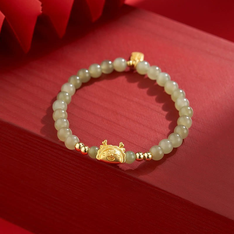 Wear FengShui Year of the Dragon Dumpling Natural Red Agate Garnet Hetian Jade Fu Character Luck Success Bracelet