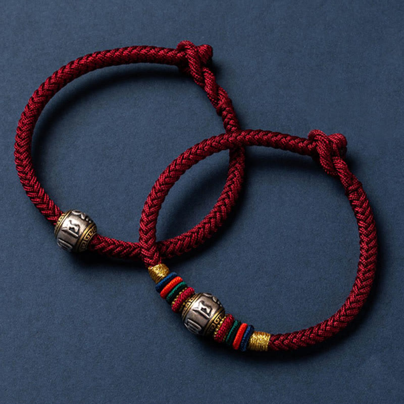 Wear FengShui 925 Sterling Silver Tibet Handmade Om Mani Padme Hum Luck Protection King Kong Knot Braided Bracelet
