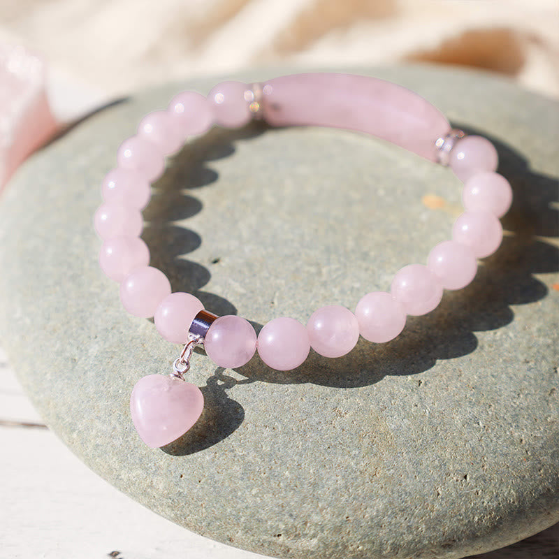 Wear FengShui Natural Quartz Love Heart Healing Beads Bracelet