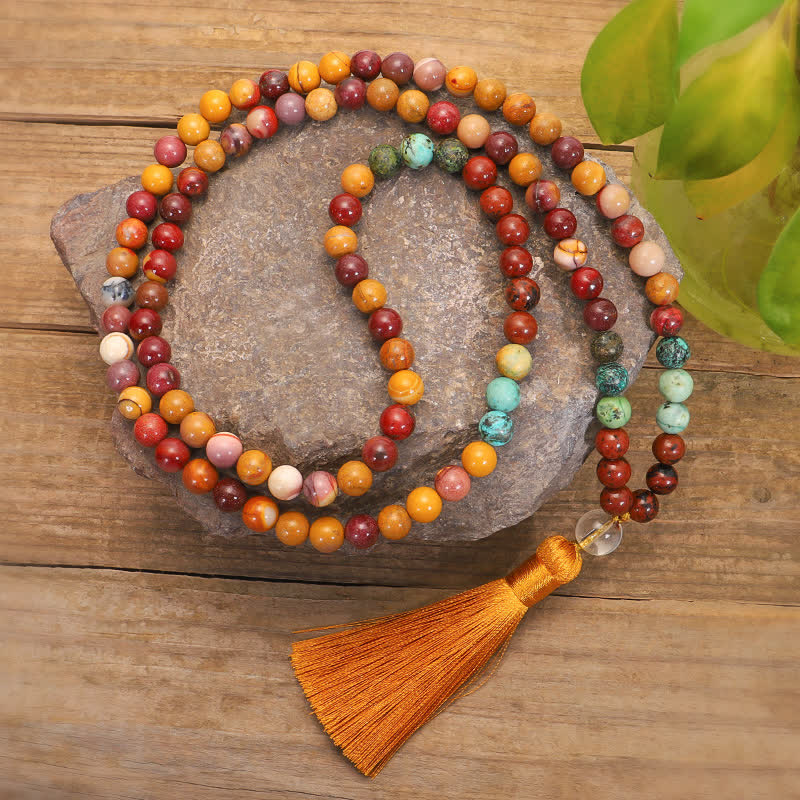 Wear FengShui 108 Mala Beads Mookaite Emotional Growth Bracelet Tassel Necklace Pendant