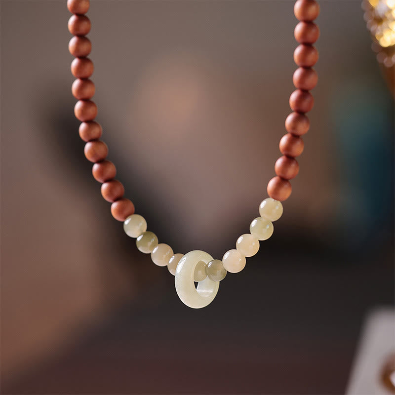 Wear FengShui Sandalwood Hetian Jade Protection Double Wrap Bracelet