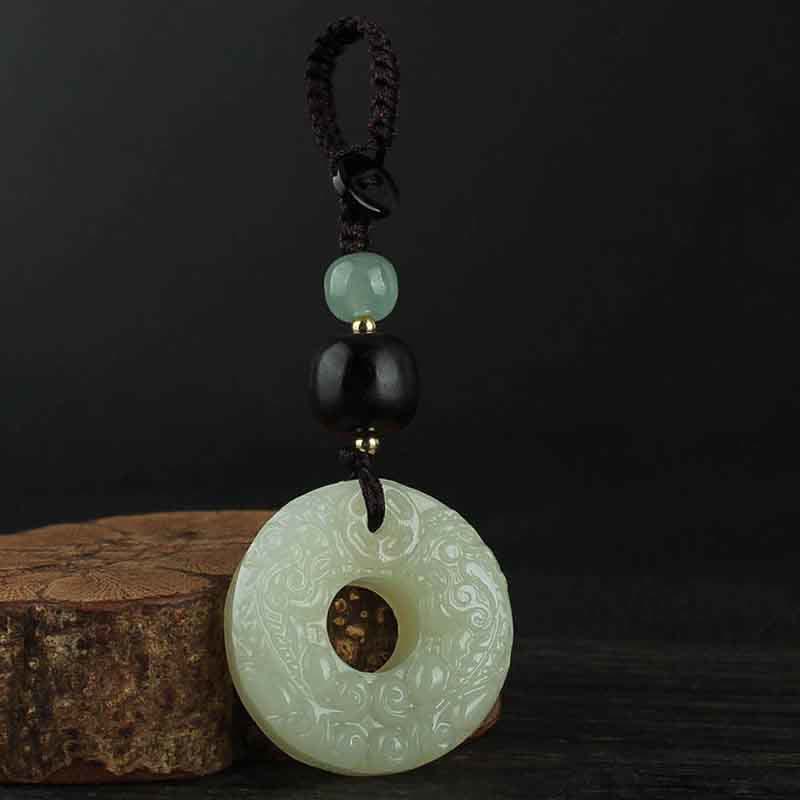 Wear FengShui PiXiu Jade Peace Buckle Abundance Wealth Key Chain