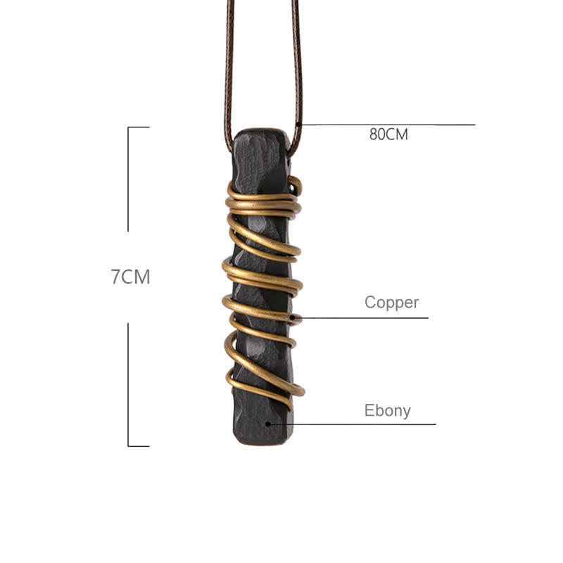 Wear FengShui Tibet Ebony Wood Copper Balance Peace Necklace Pendant