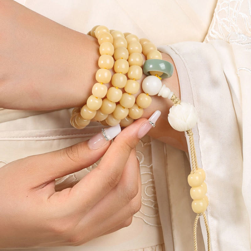Wear FengShui Natural Bodhi Seed Lotus Dzi Bead Peace Harmony Charm Bracelet