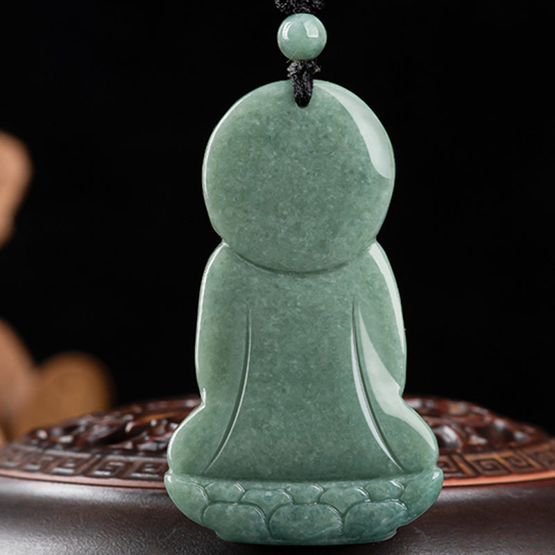 Wear FengShui Amitabha Buddha Jade Amulet Compassion String Necklace