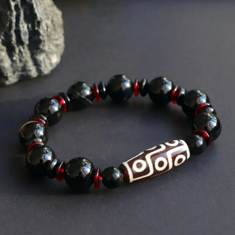 Wear FengShui Black Onyx Nine-Eye Dzi Bead Wealth Protection Bracelet