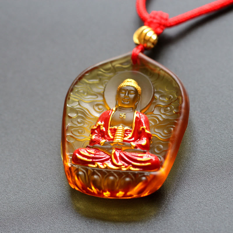 Wear FengShui Tibet Medicine Buddha Liuli Crystal Compassion Necklace Pendant