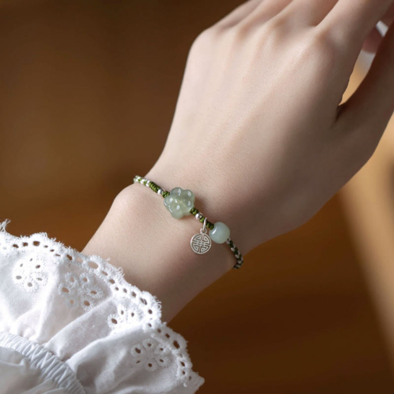 Wear FengShui Handmade Plum Blossom Flower Jade Luck Prosperity Braided Bracelet