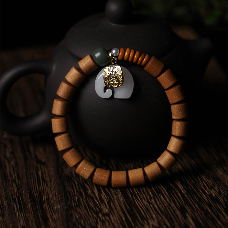 Wear FengShui Sandalwood Jade Elephant Protection Bracelet