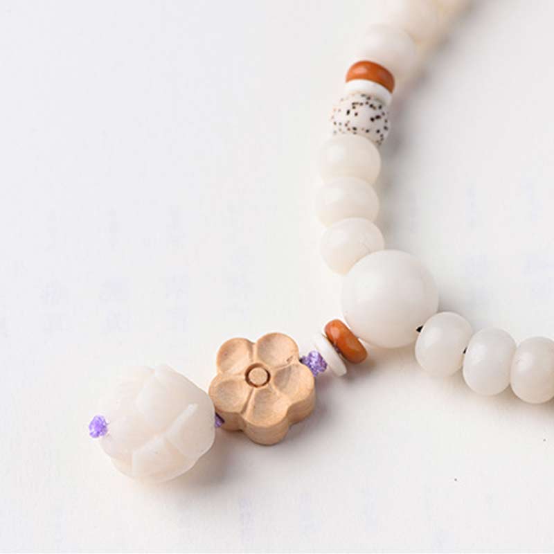Wear FengShui Tibetan White Jade Bodhi Lotus Blessing Bracelet