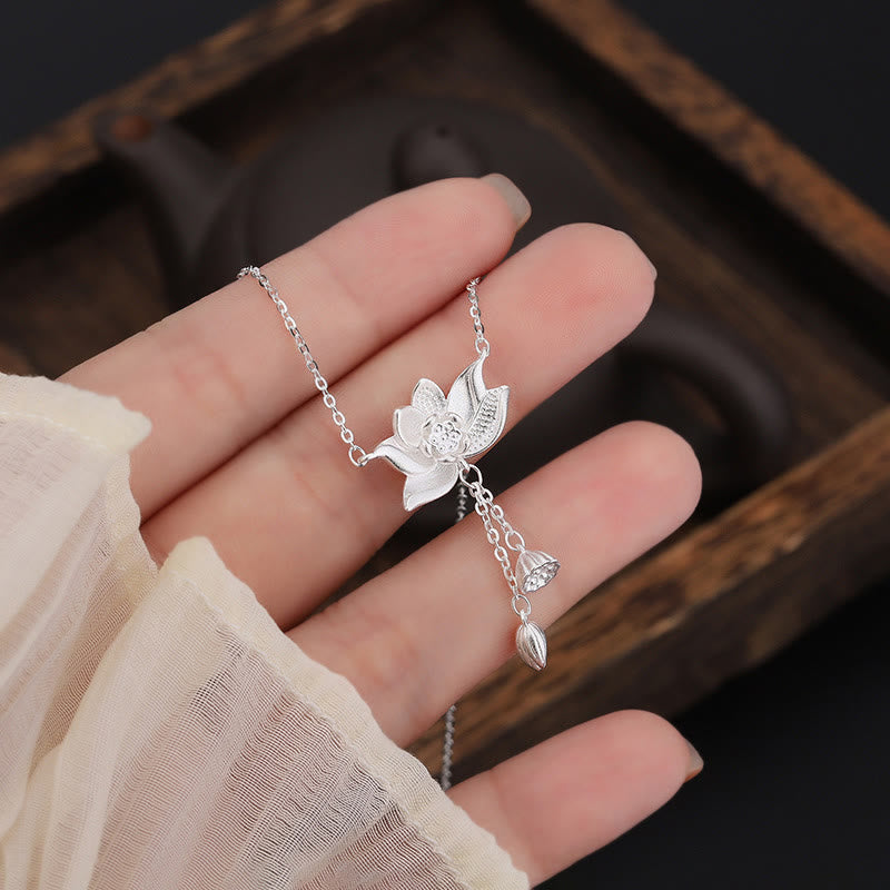Wear FengShui 999 Sterling Silver Lotus Flower Pod Carved Enlightenment Necklace Pendant