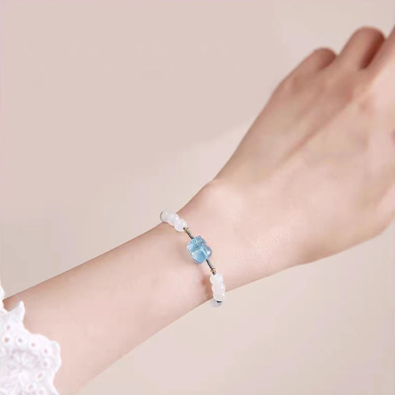 Wear FengShui Natural Aquamarine PiXiu Hetian White Jade Healing Bracelet