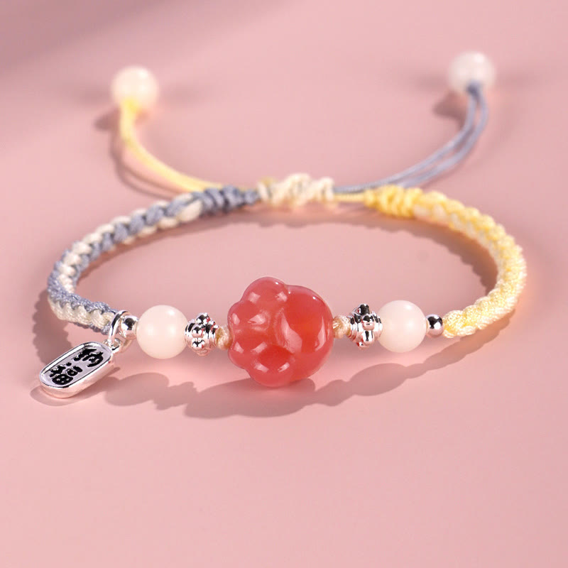 Wear FengShui Yanyuan Agate Cat Claw Paw White Bodhi Seed Fu Character Positive Braided Rope Bracelet