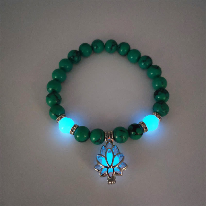 Wear FengShui Tibetan Turquoise Glowstone Luminous Bead Lotus Protection Bracelet