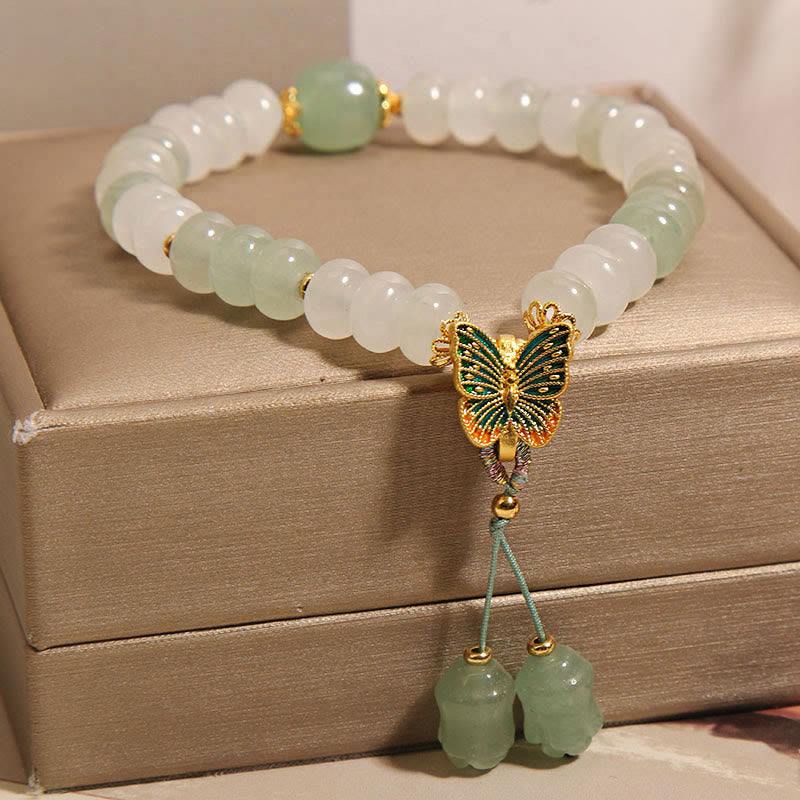 Wear FengShui Natural Tianshan Jade Abacus Beads Butterfly Prosperity Bracelet