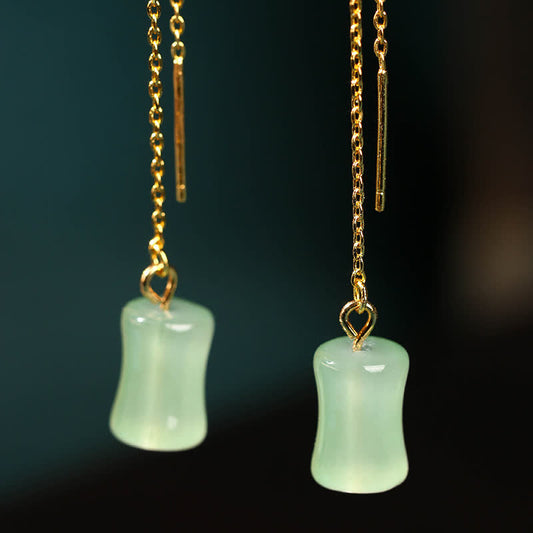 Wear FengShui Jade Bamboo Pattern Luck Drop Earrings