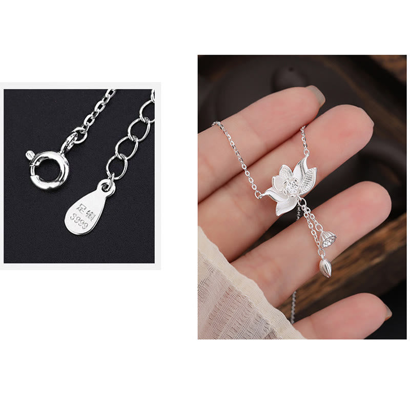 Wear FengShui 999 Sterling Silver Lotus Flower Pod Carved Enlightenment Necklace Pendant