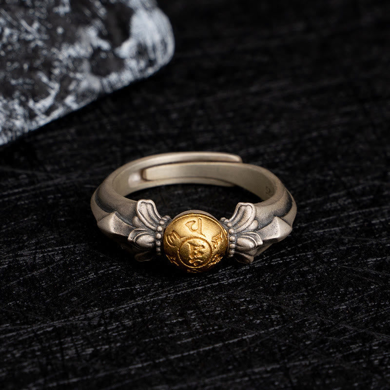 Wear FengShui 925 Sterling Silver Manjusri Mantra Om Mani Padme Hum Peace Adjustable Ring