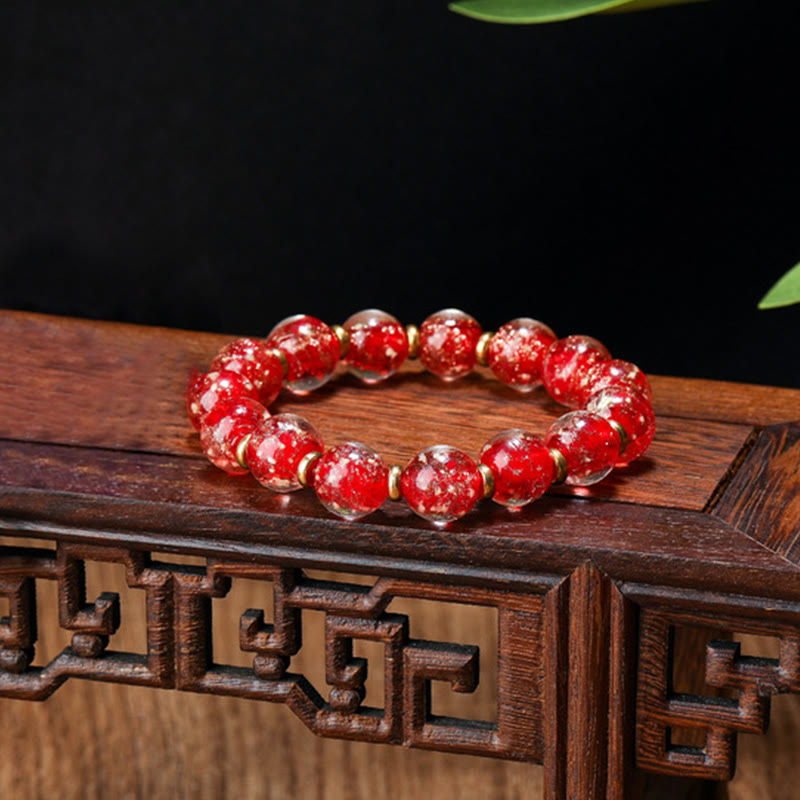 Wear FengShui Gold Swallowing Beast Family Charm Luminous Fluorescent Liuli Glass Bead Success Bracelet