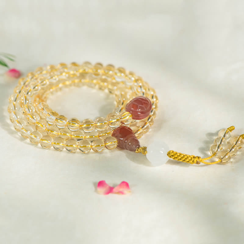 Wear FengShui 108 Mala Beads 925 Sterling Silver Natural Citrine Red Agate White Jade Prosperity Charm Bracelet
