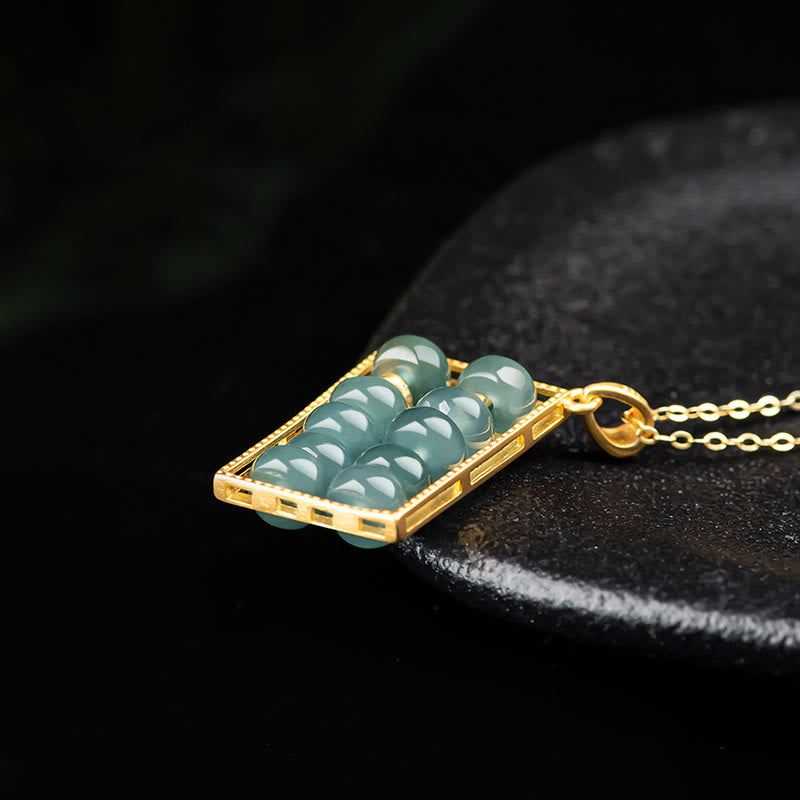 Wear FengShui Natural Jade Abacus Pattern Abundance Titanium Steel Chain Necklace Pendant