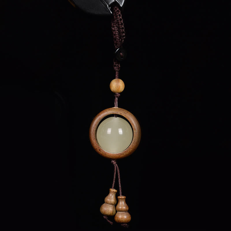 Wear FengShui Red Sandalwood Ebony Wood Green Sandalwood Luminous Lucky Bead Gourd Peace Key Chain