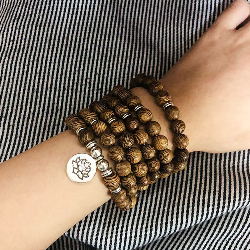 Wear FengShui Tibetan Lightning Strike Wood Bracelet Lotus Buddha Mala