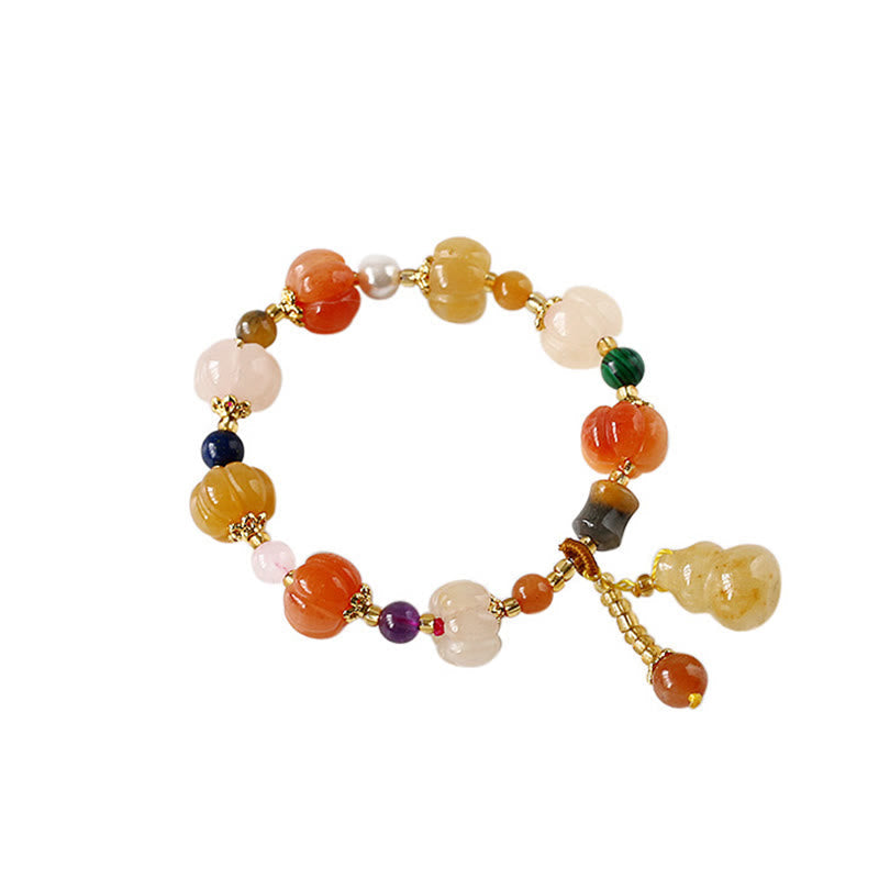 Wear FengShui Natural Golden Silk Jade Crystals Gourd Pixiu Pumpkin Beads Wealth Charm Bracelet