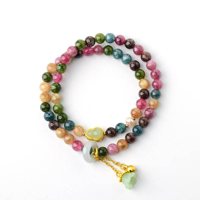 Wear FengShui Multicolored Tourmaline Gourd Wisdom Double Wrap Lily Of The Valley Charm Bracelet