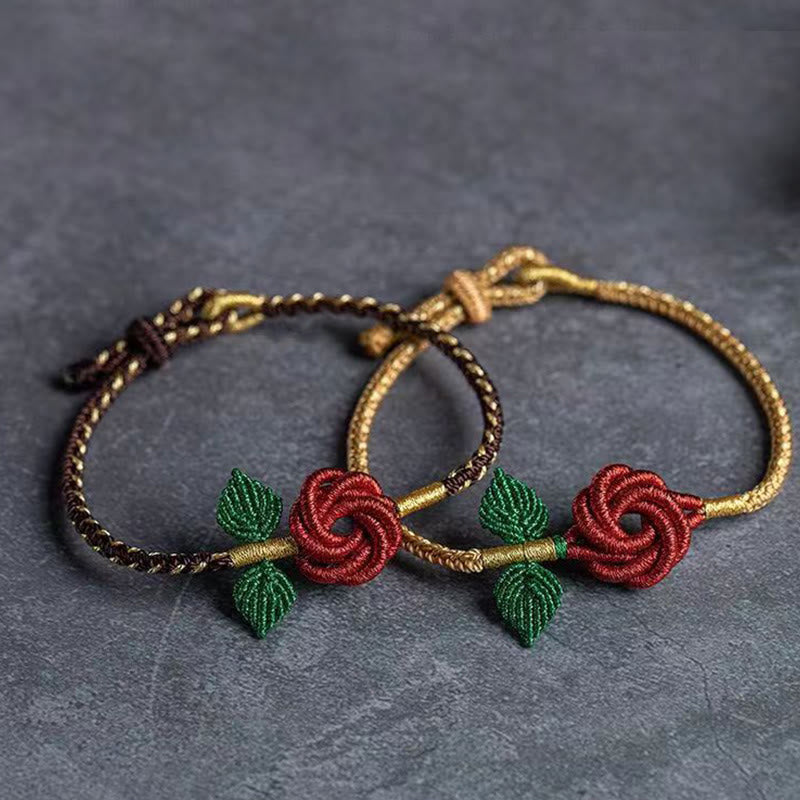Wear FengShui Rose Flower Rope Eight Thread Peace Knot Luck Handmade Bracelet