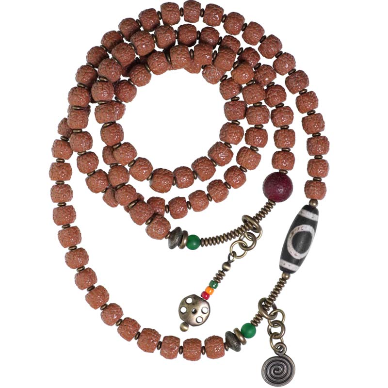 Wear FengShui 108 Mala Rudraksha Beads Bodhi Seed Dzi Bead Luck Auspiciousness Tassel Bracelet